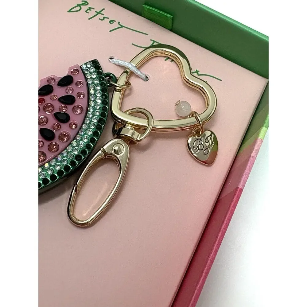 Betsey Johnson Watermelon Key Fob Bag Charm Keyring Keychain Crystal Fruit BOXED